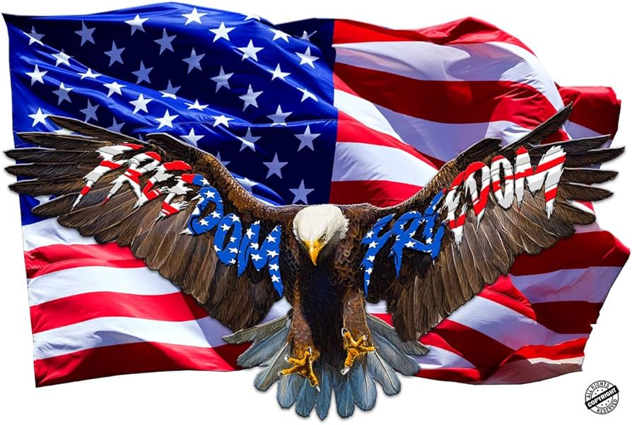 Soaring Bald Eagle American Flag Freedom Decal (12" x 8")